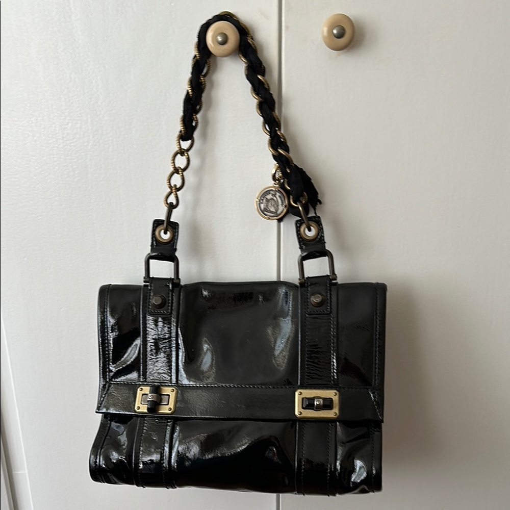 Lanvin Black and Gold Shoulder Bag with Structured Design